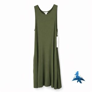 1268 NWT CASLON Sleeveless Knit Midi Dress w/Pockets – XS – Olive